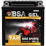 BSA YB9L-B GEL Motorradbatterie 12V 9Ah 145A/EN Batterie doppelte Lebensdauer entspricht 50912 YB9L-A2 12N7-3B 12N9-3B vorgeladen auslaufsicher wartungsfrei