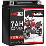 LANGZEIT YTX7L-BS Motorradbatterie 12V 7Ah 125A/EN Gel Batterie 12V Roller Batterie doppelte Lebensdauer entspricht 50614 CTX7L-BS vorgeladen auslaufsicher wartungsfrei ersetzt 6Ah